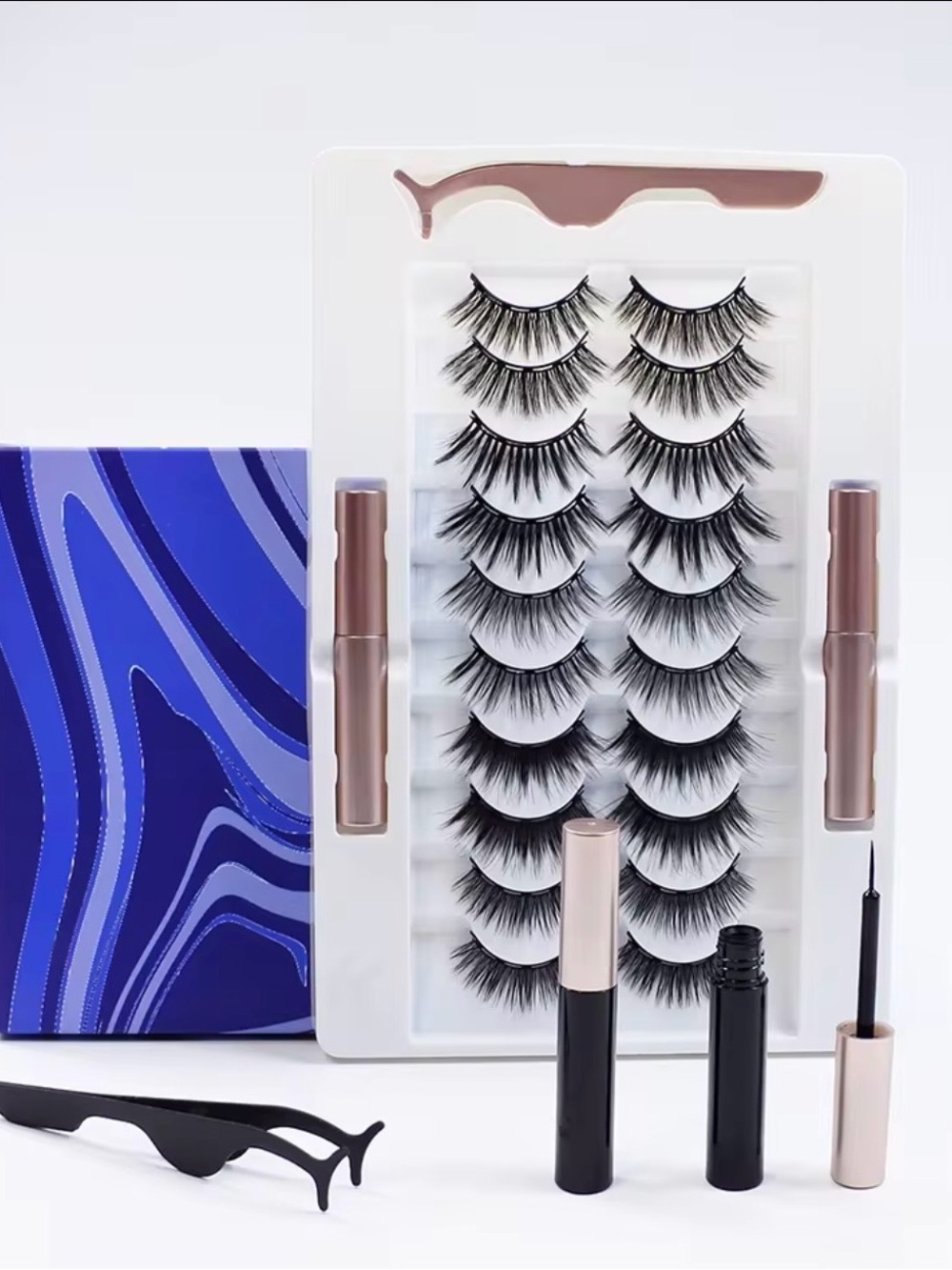 Voluminous Black Magnetic False Eyelash Set with Magnetic Eyeliner